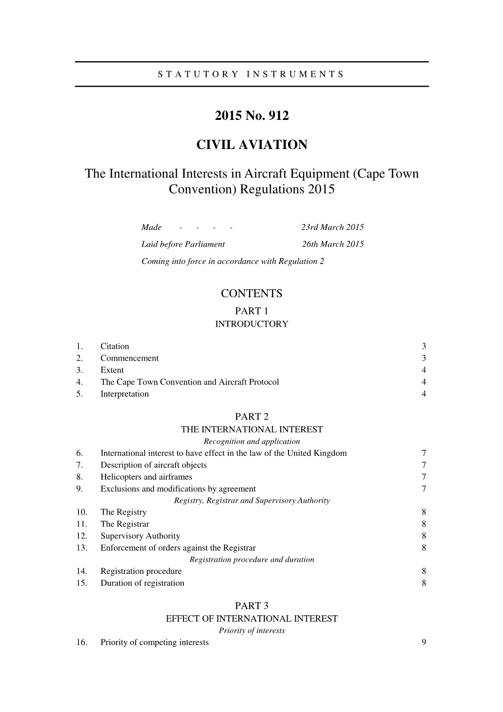 (Cape Town Convention) Regulations 2015