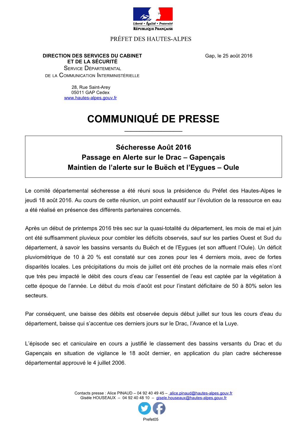 Communiqué De Presse ______