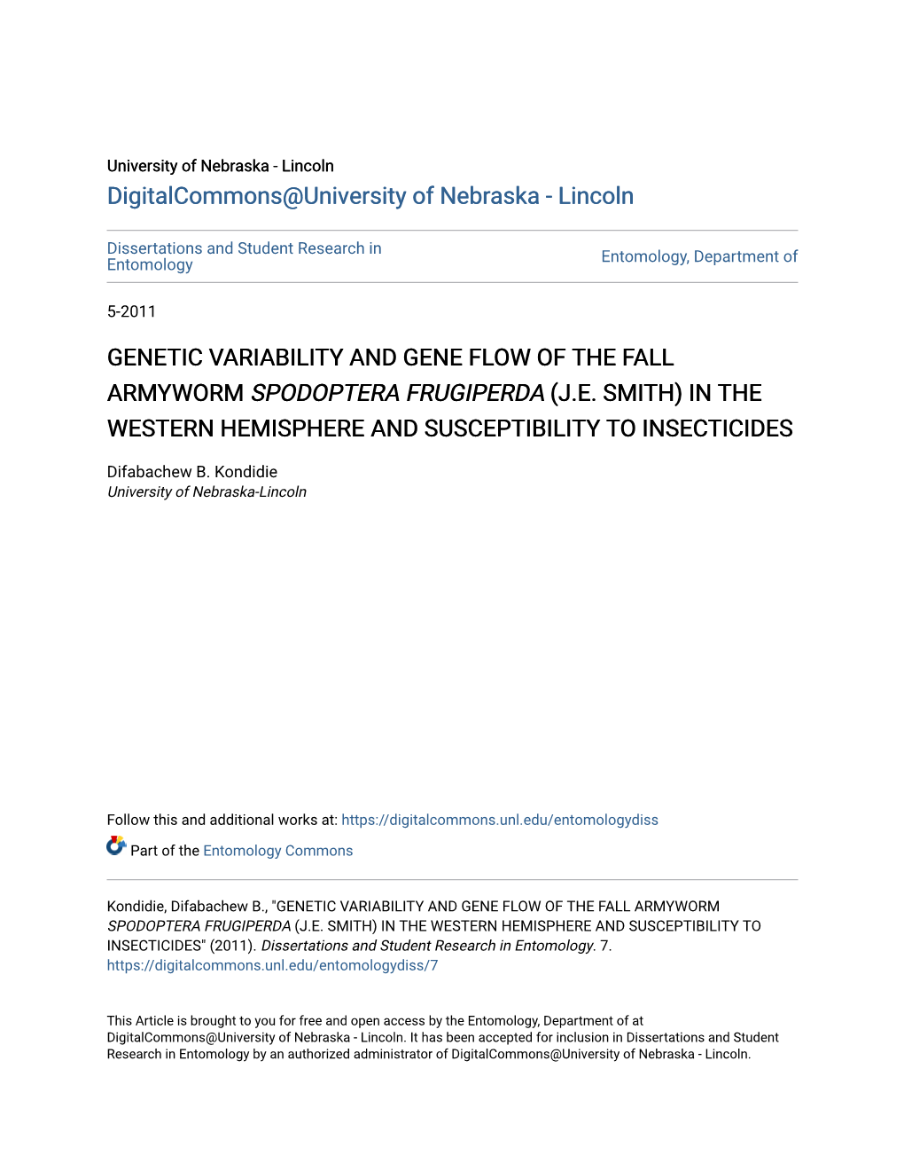 Genetic Variability and Gene Flow of the Fall Armyworm Spodoptera Frugiperda (J.E