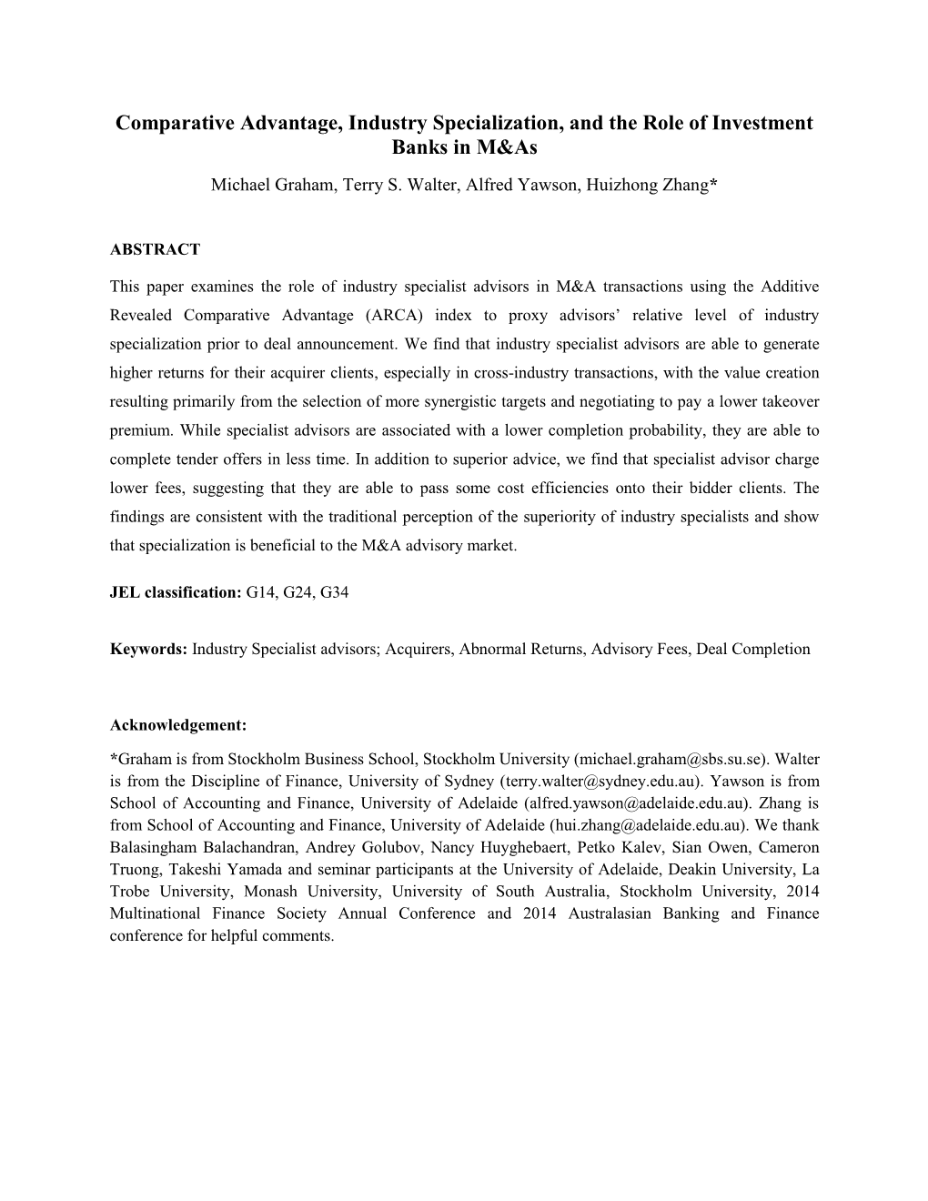 Industry Specialization of Investment Banks in M&A Activities