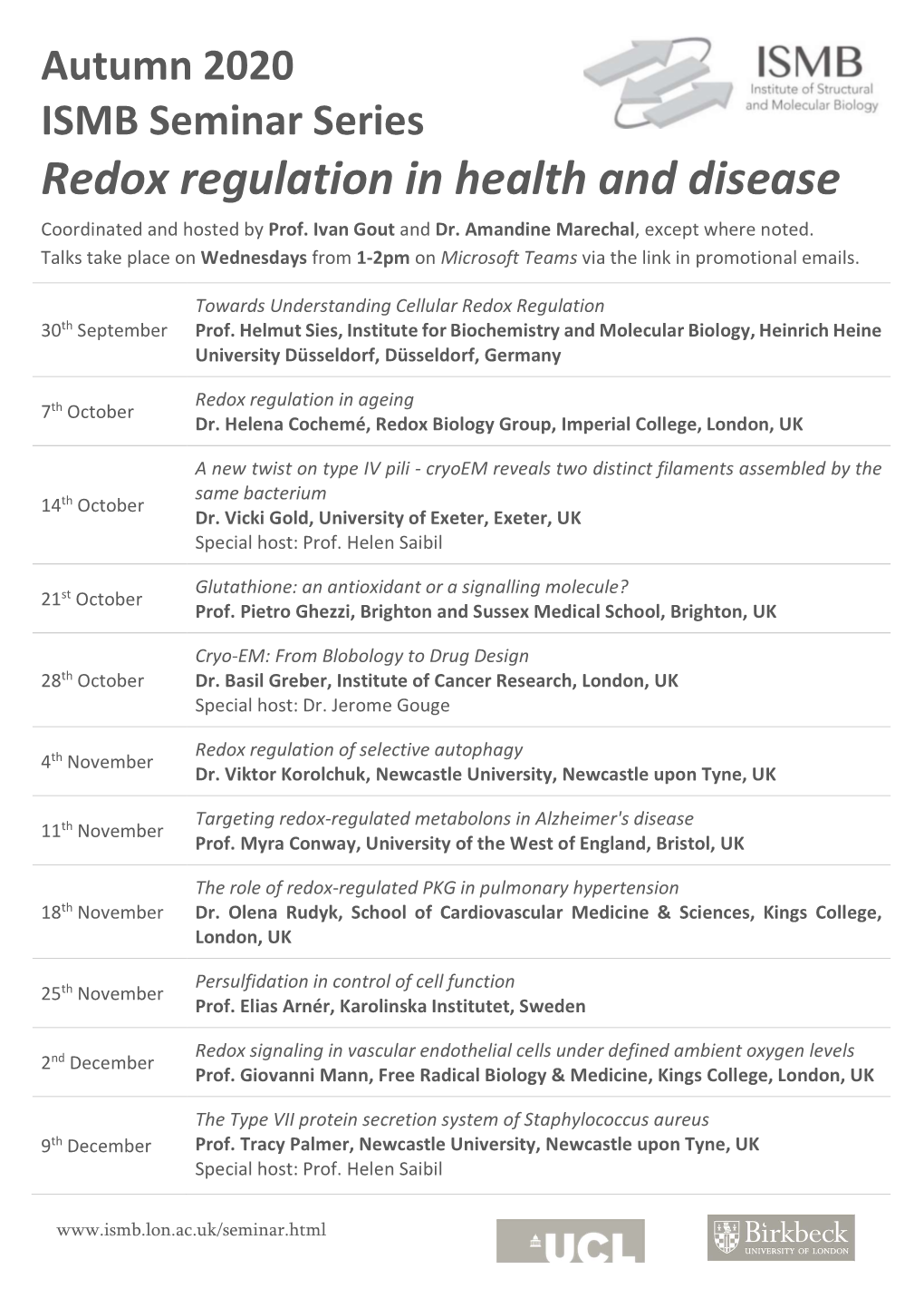 Redox Regulation in Health and Disease Coordinated and Hosted by Prof