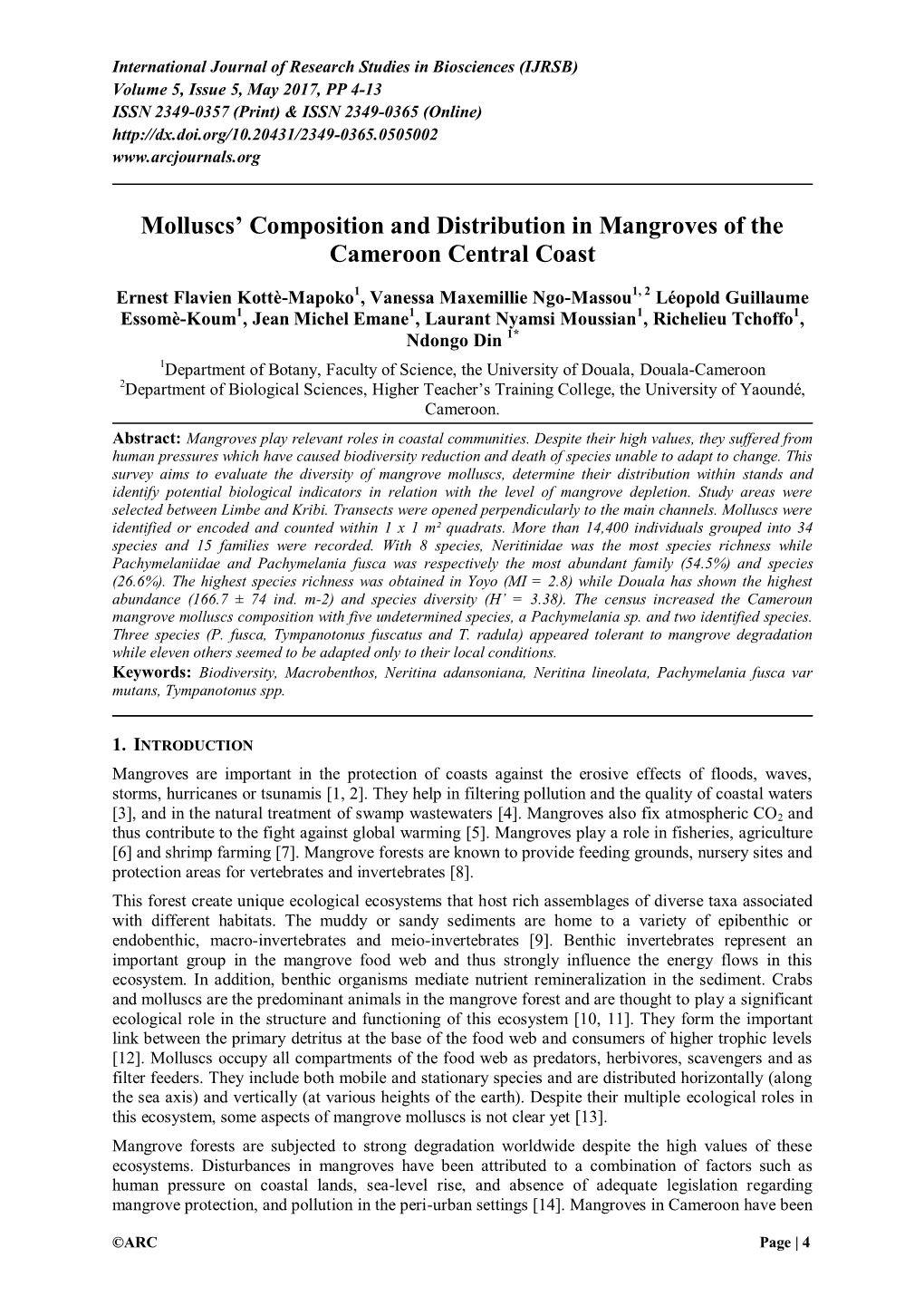 Molluscs' Composition and Distribution in Mangroves of The