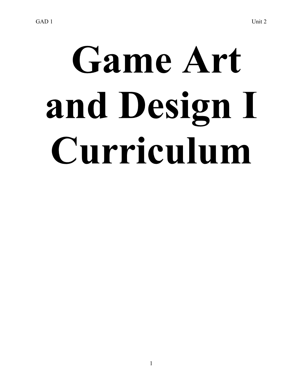 Game Art and Design I Curriculum