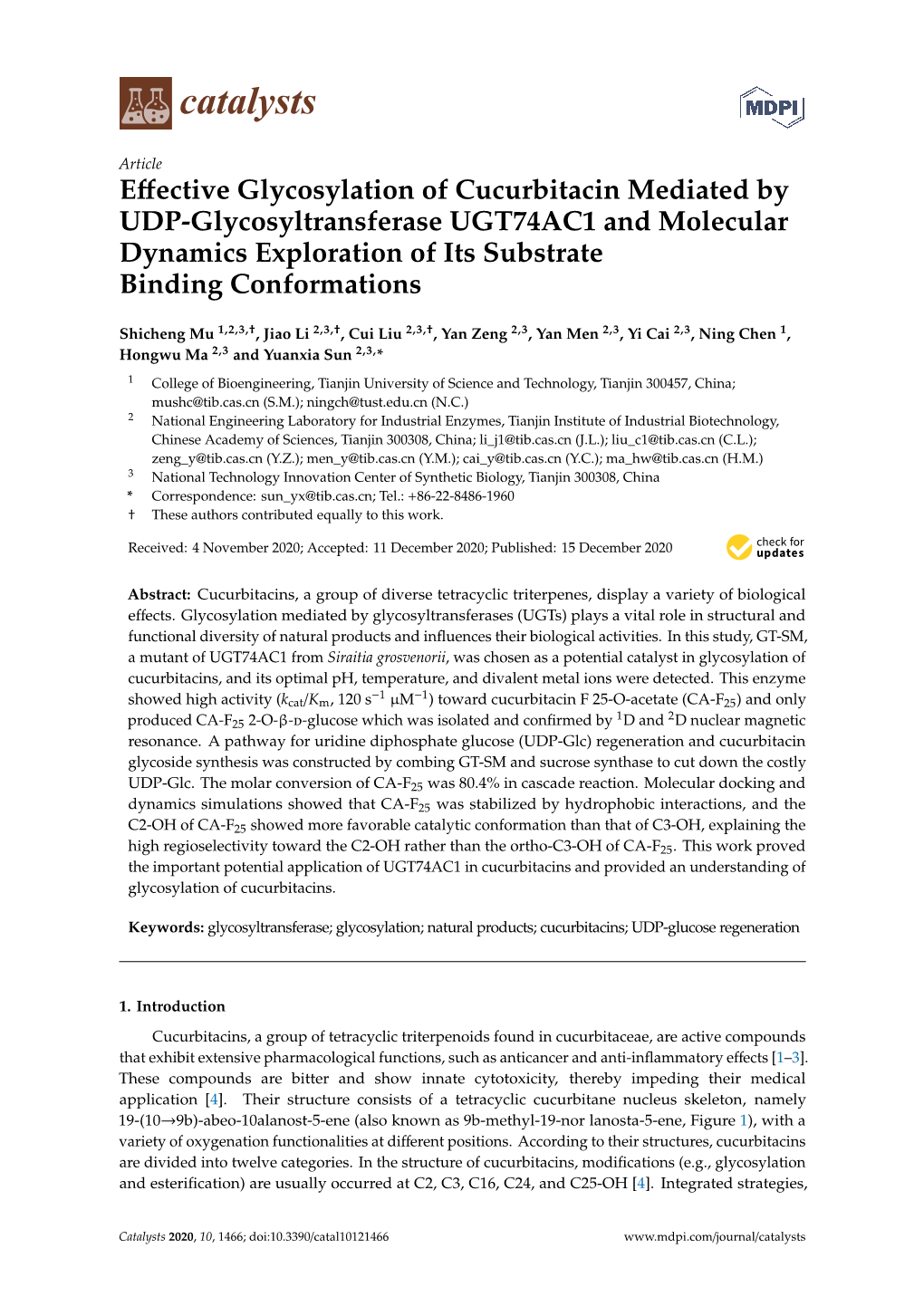 Effective Glycosylation of Cucurbitacin Mediated by UDP