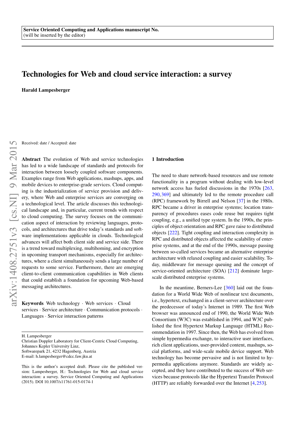 Technologies for Web and Cloud Service Interaction: a Survey