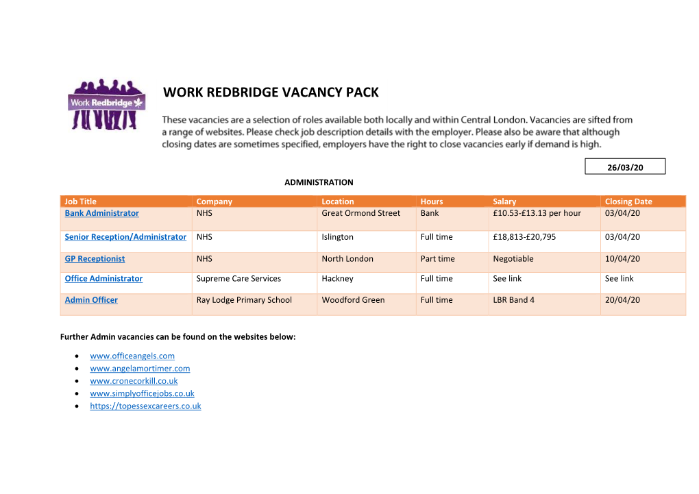 Work Redbridge Vacancy Pack