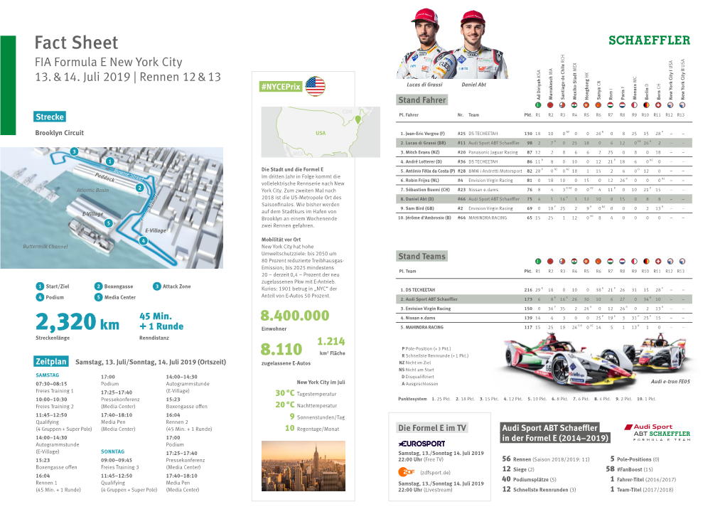 Fact Sheet FIA Formula E New York City 13. & 14. Juli 2019