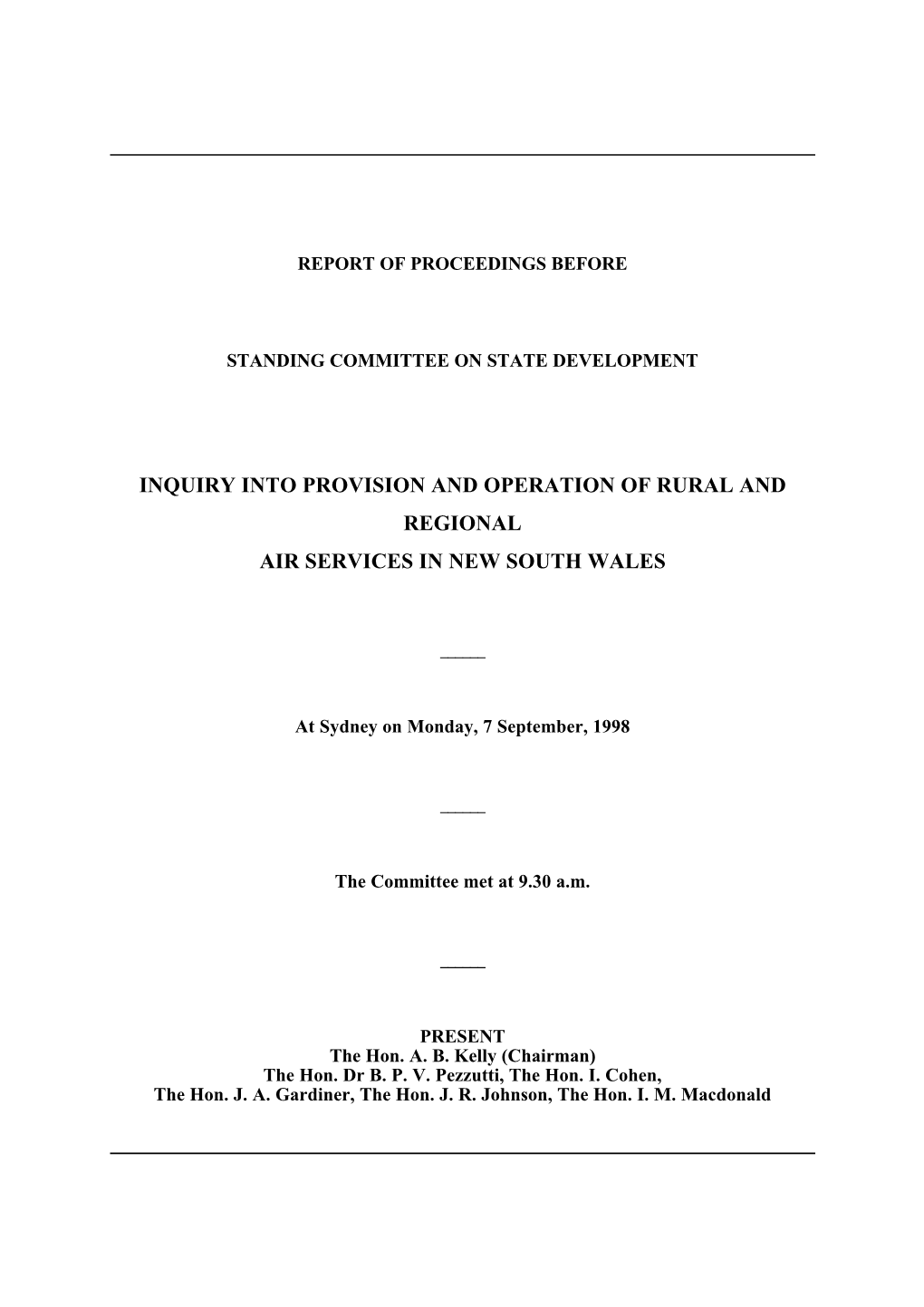 Inquiry Into Provision and Operation of Rural and Regional Air Services in New South Wales