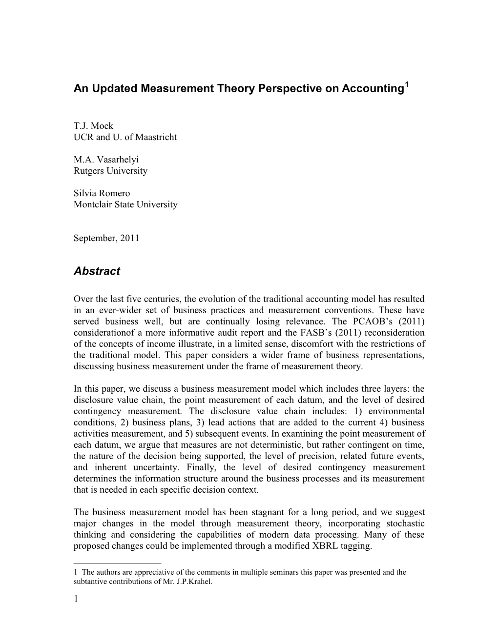 Frames For Business Measurement