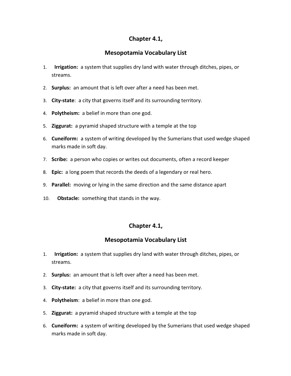 Mesopotamia Vocabulary List