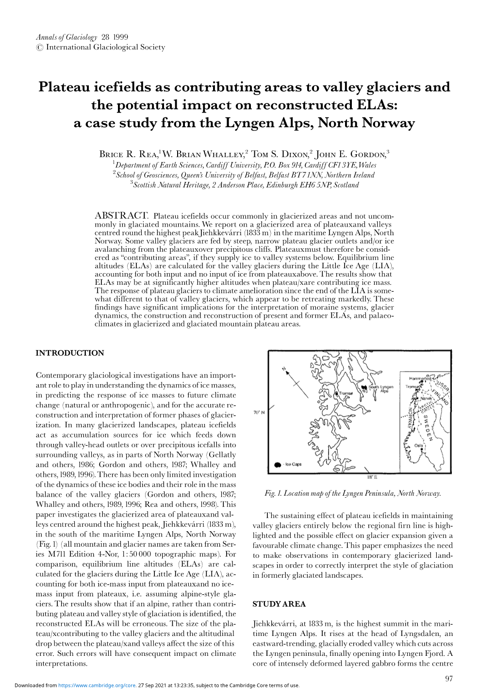 Plateau Icefields As Contributing Areas to Valley Glaciers and the Potential Impact on Reconstructed Elas: a Case Study from the Lyngen Alps, North Norway