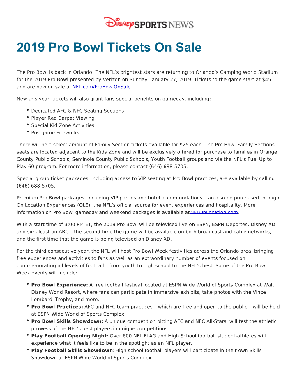 2019 Pro Bowl Tickets on Sale