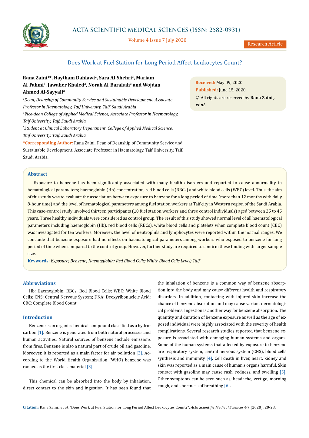 Does Work at Fuel Station for Long Period Affect Leukocytes Count?