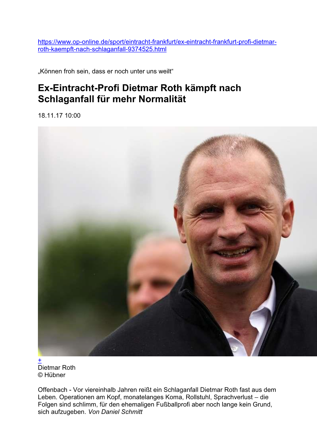 2017-11 Ex Eintracht-Profi Dietmar Roth Kämpft Nach Schlaganfall Für