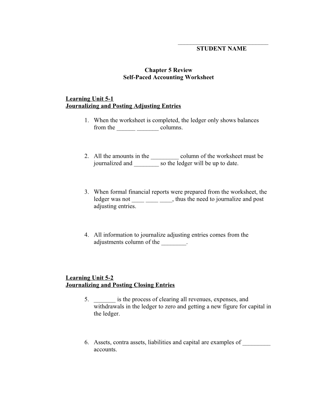 Self-Paced Accounting Worksheet s1