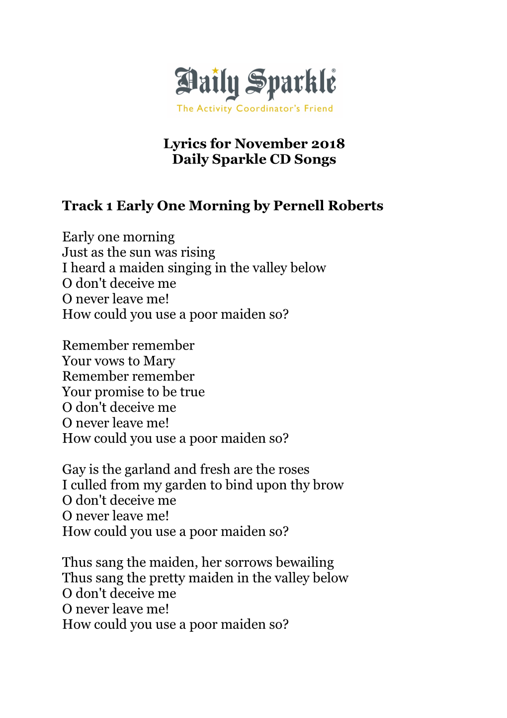 Lyrics November 2018