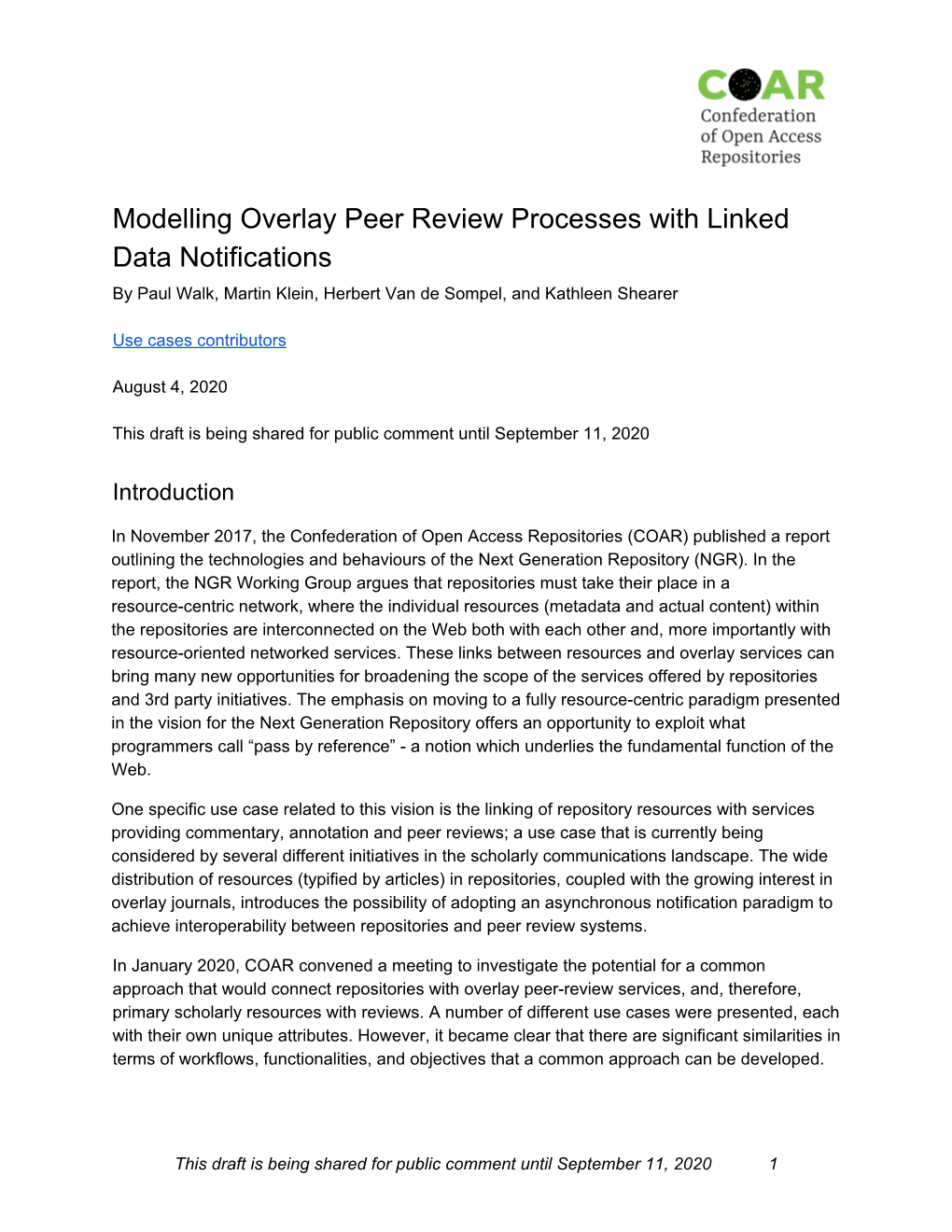 Modelling Overlay Peer Review Processes with Linked Data Notifications by Paul Walk, Martin Klein, Herbert Van De Sompel, and Kathleen Shearer