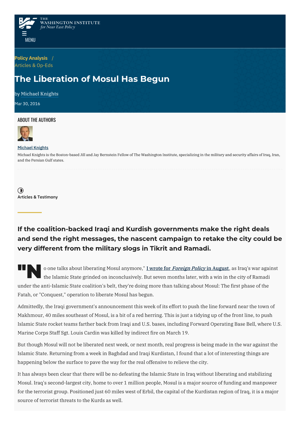 The Liberation of Mosul Has Begun | the Washington Institute