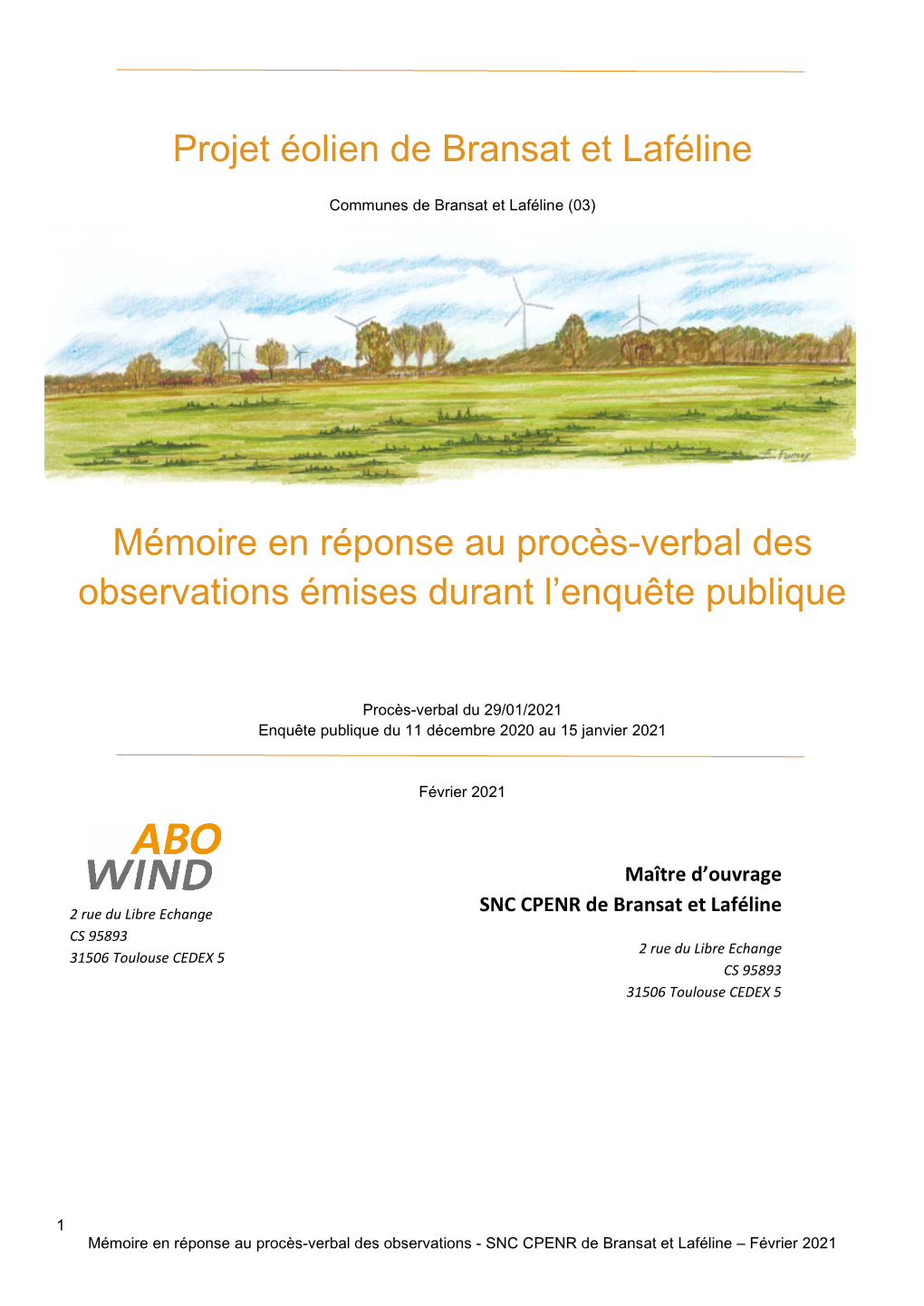 Projet Éolien De Bransat Et Laféline Mémoire En Réponse Au Procès