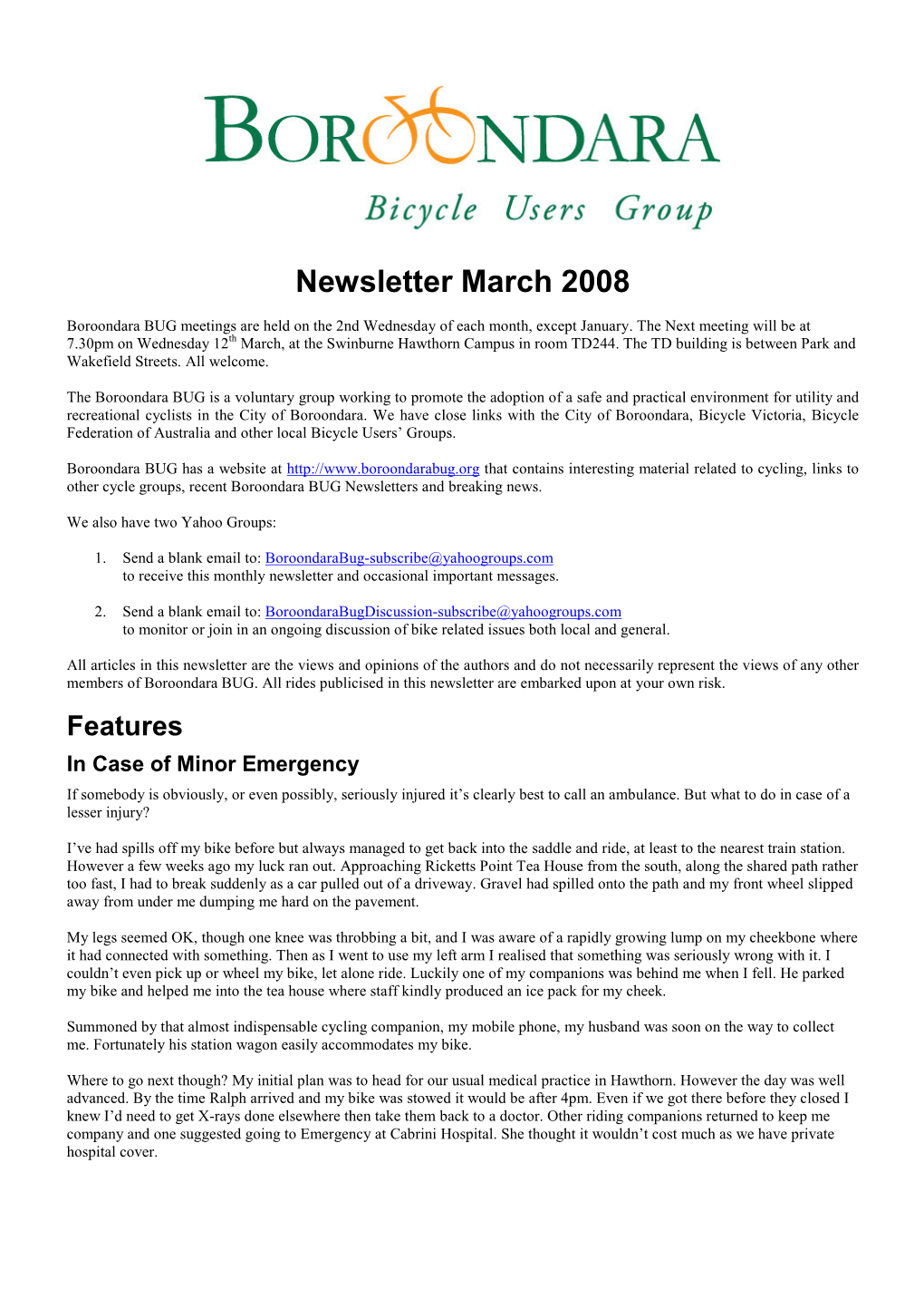 Newsletter March 2008