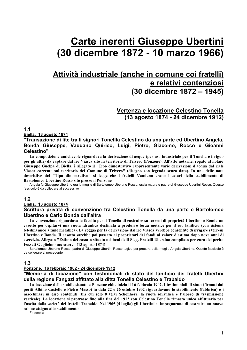 Carte Inerenti Giuseppe Ubertini (30 Dicembre 1872 - 10 Marzo 1966)
