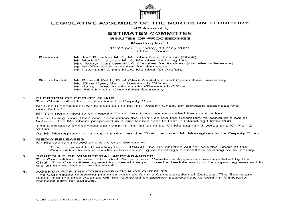 Associated Minutes of Proceedings