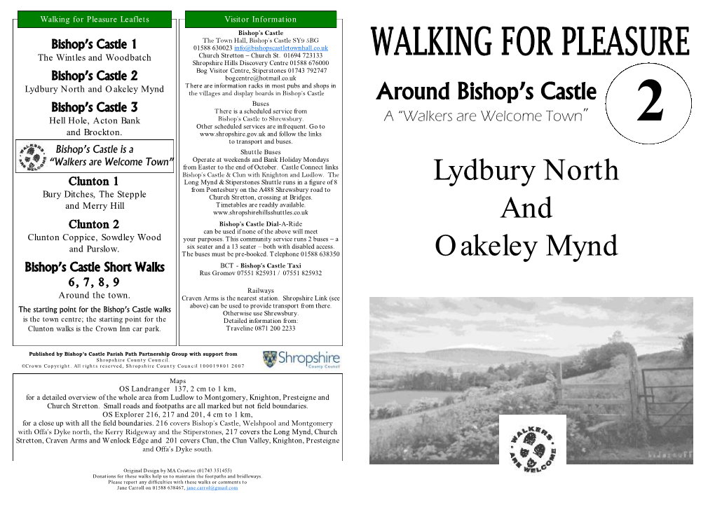 Lydbury North and Oakeley Mynd the Villages and Display Boards in Bishop’S Castle