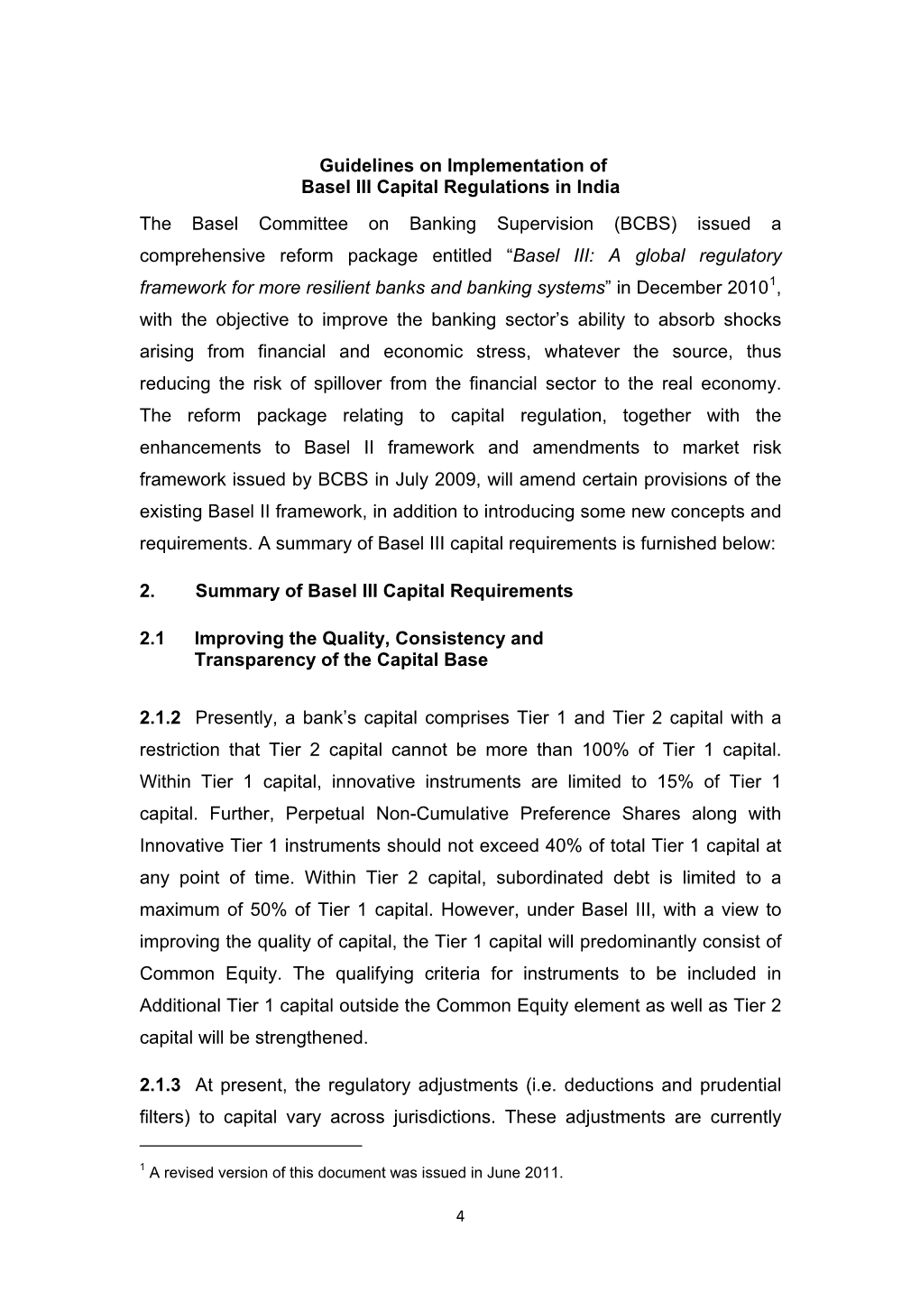 Guidelines on Implementation of Basel III Capital Regulations in India
