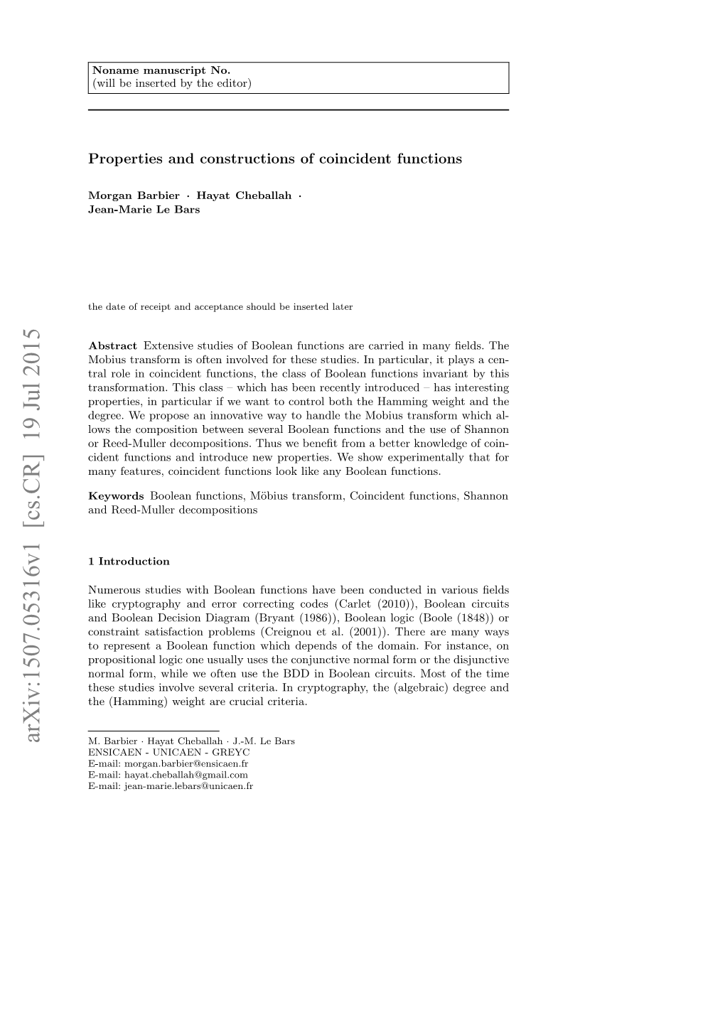 Properties and Constructions of Coincident Functions