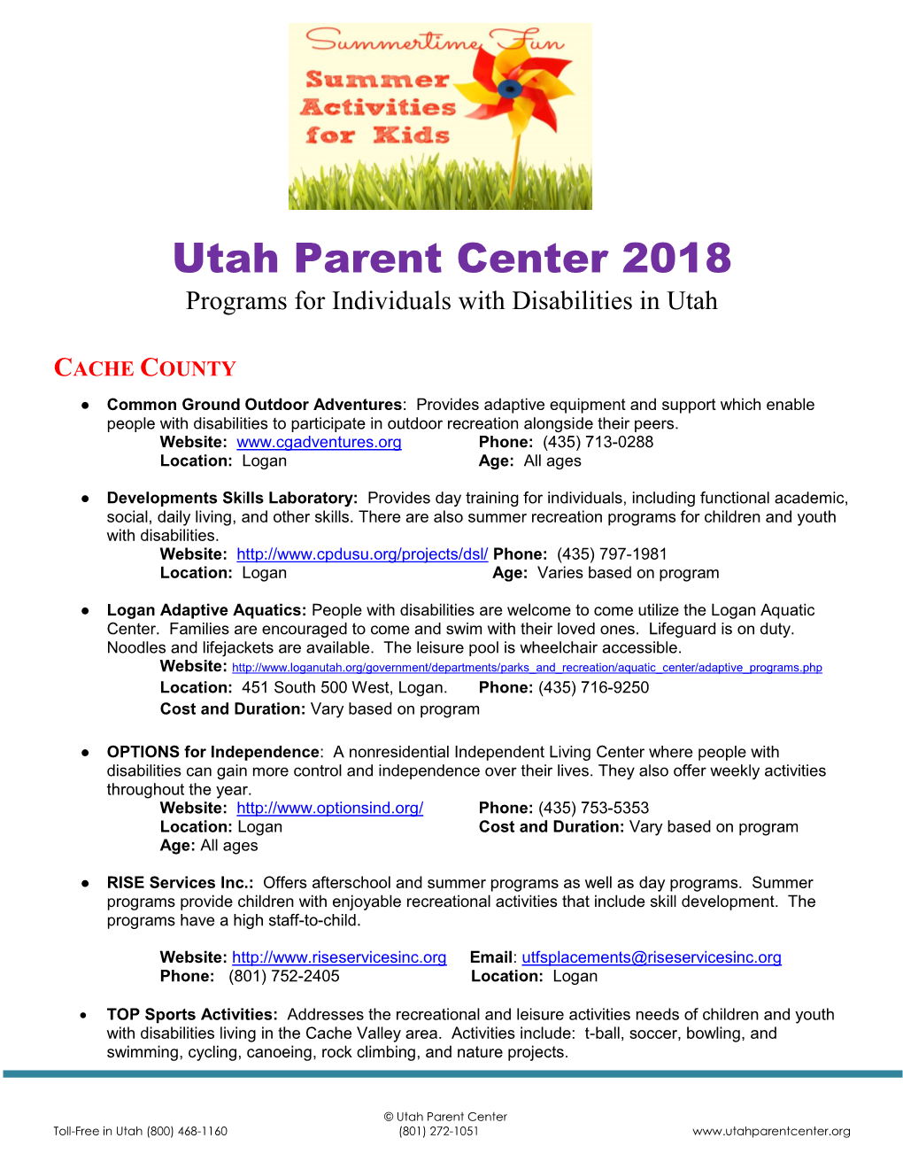 Utah Parent Center 2018 Programs for Individuals with Disabilities in Utah