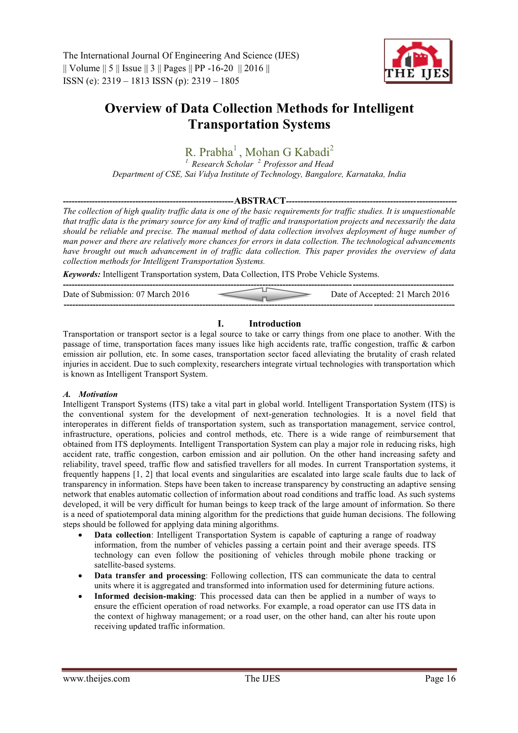 Overview of Data Collection Methods for Intelligent Transportation Systems
