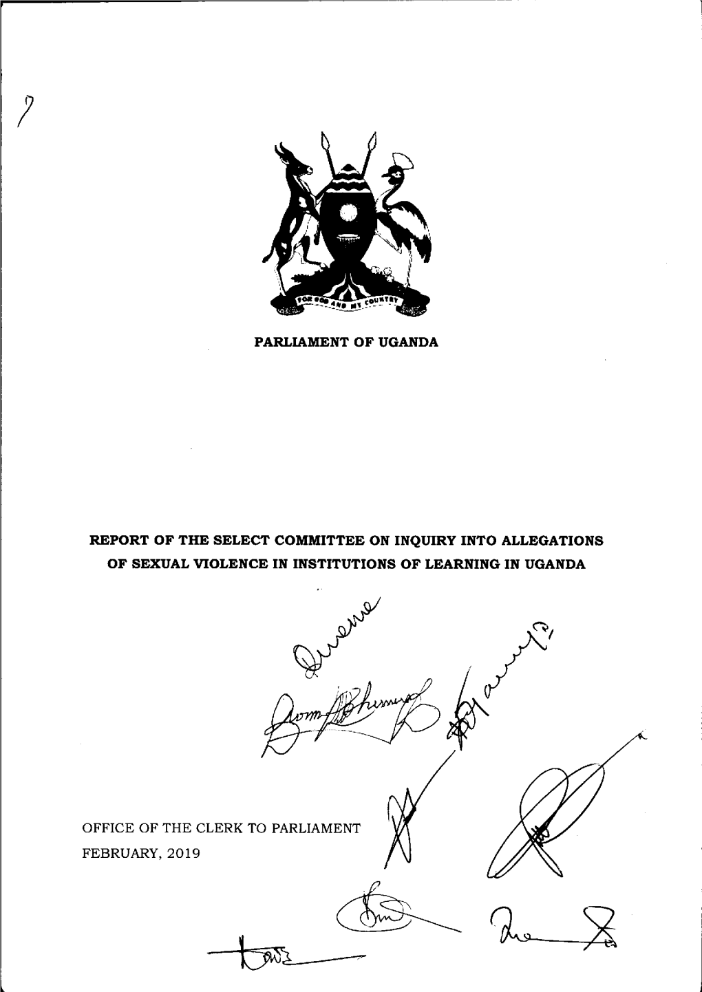 Parliament of Uganda Report of the Select Committee On