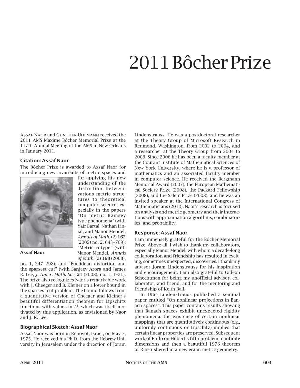 2011 Bôcher Prize