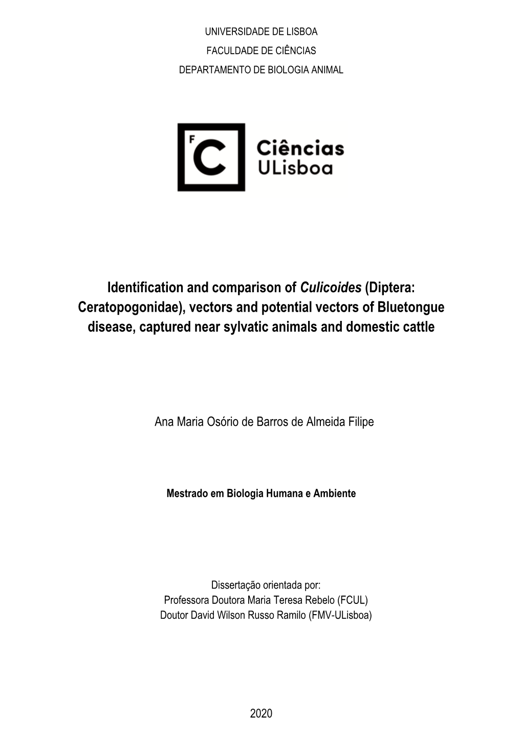 Diptera: Ceratopogonidae), Vectors and Potential Vectors of Bluetongue Disease, Captured Near Sylvatic Animals and Domestic Cattle