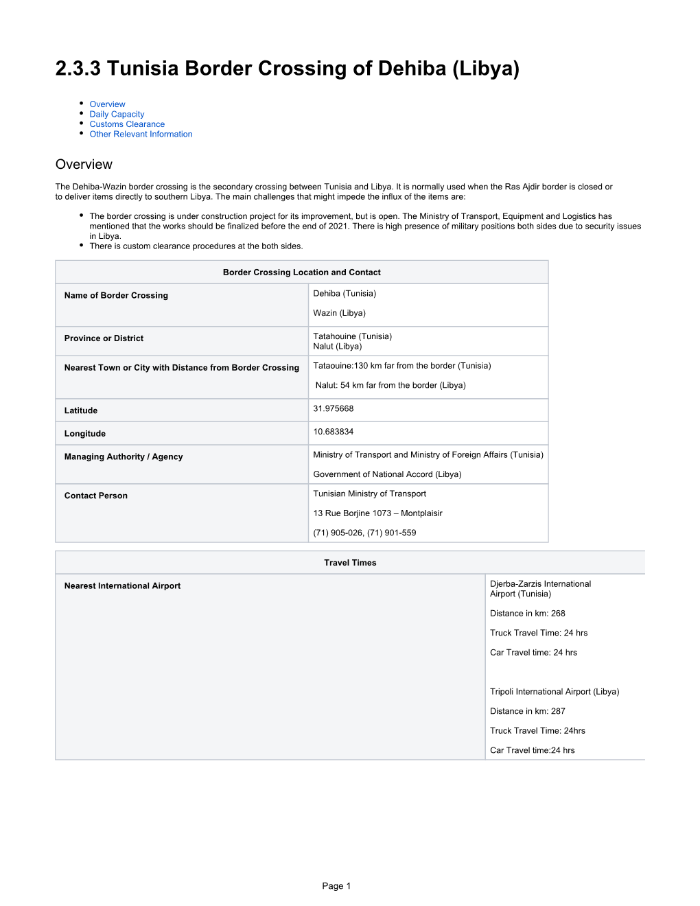 2.3.3 Tunisia Border Crossing of Dehiba (Libya)