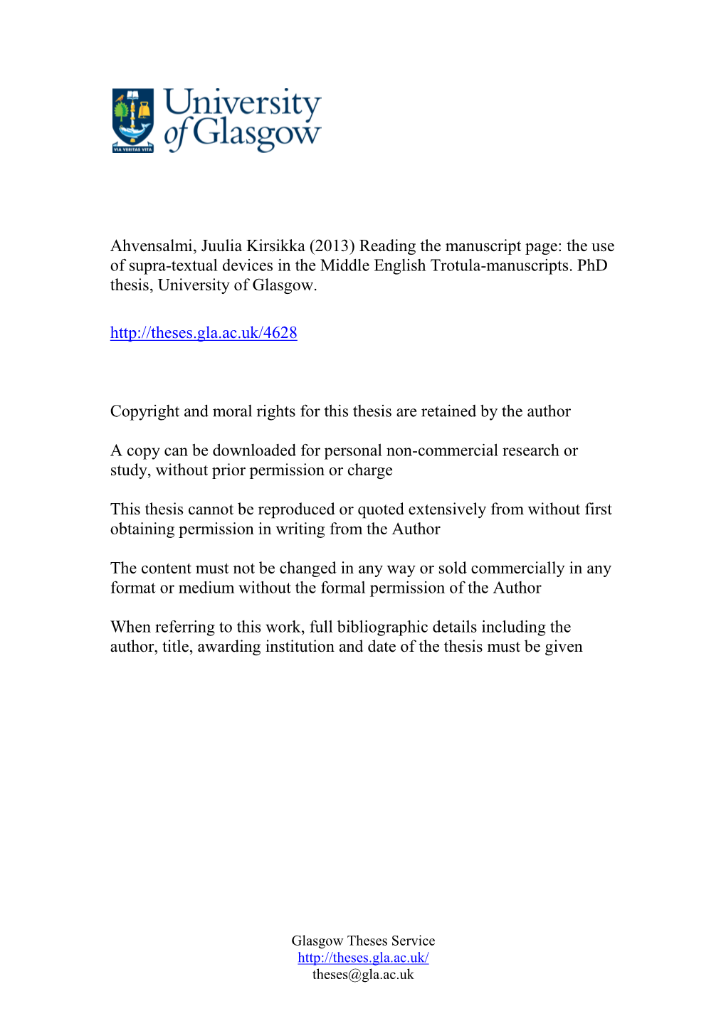 The Use of Supra-Textual Devices in the Middle English Trotula-Manuscripts
