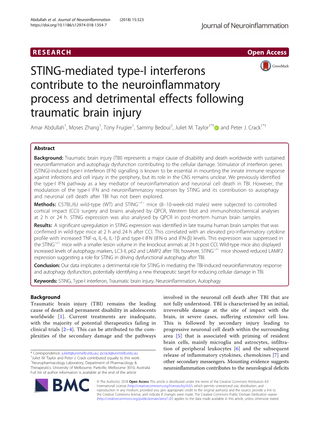 STING-Mediated Type-I Interferons Contribute to the Neuroinflammatory