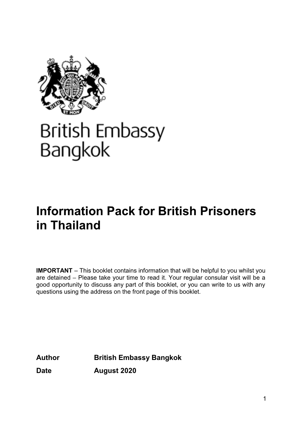 Information Pack for British Prisoners in Thailand