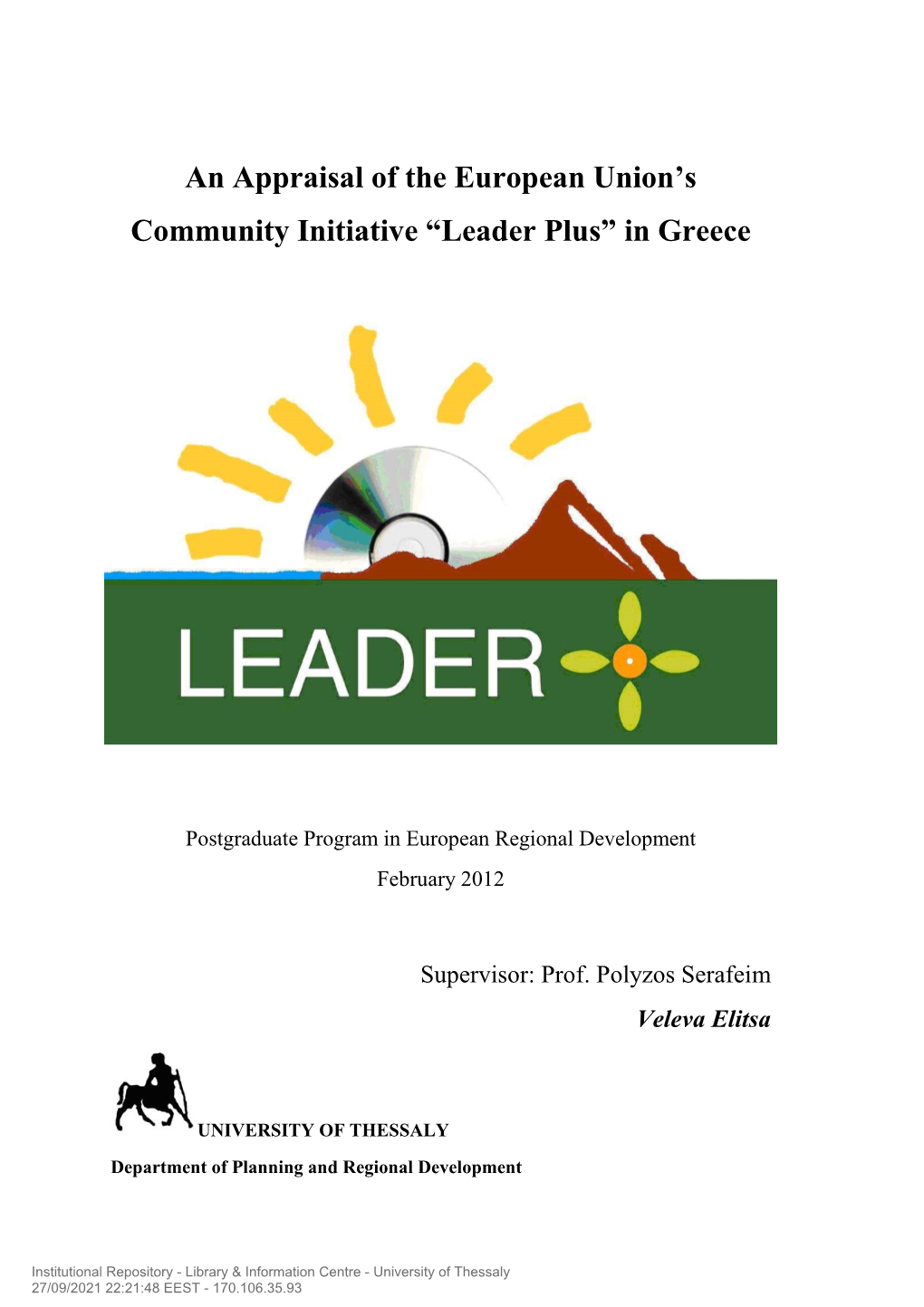 An Appraisal of the European Union's Community Initiative “Leader