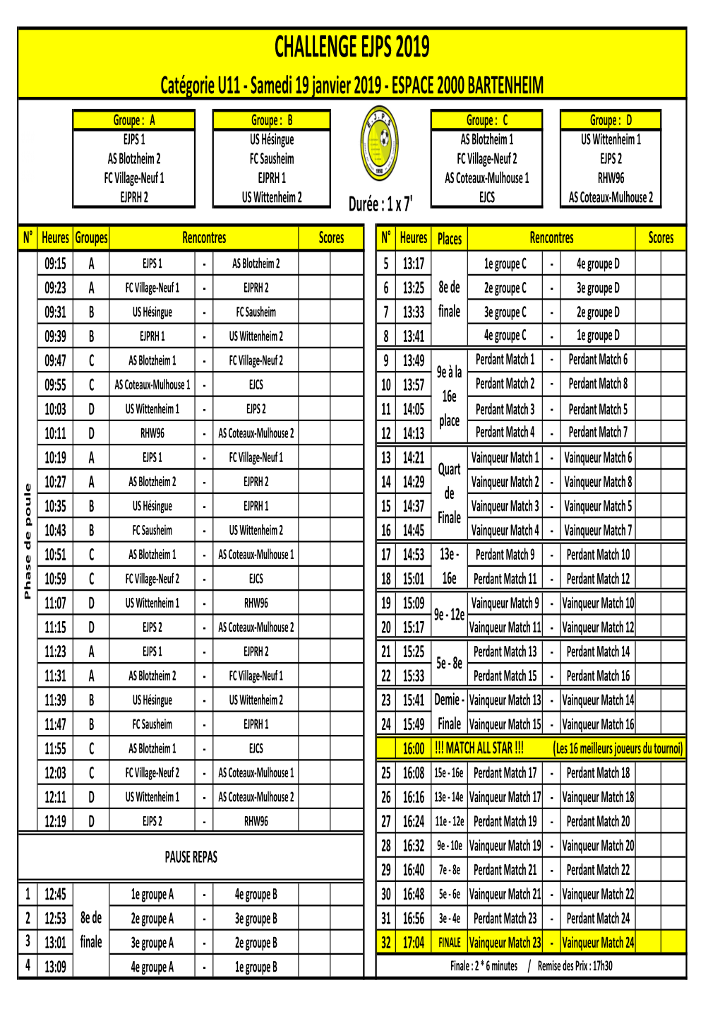 Programme Tournoi En Salle U11 2019