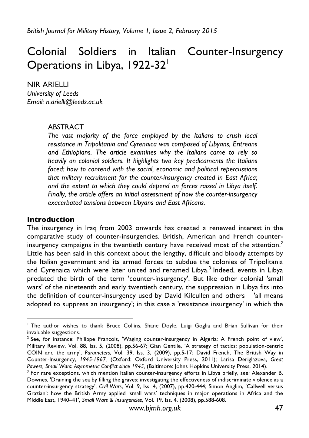 Colonial Soldiers in Italian Counter-Insurgency Operations in Libya, 1922-321