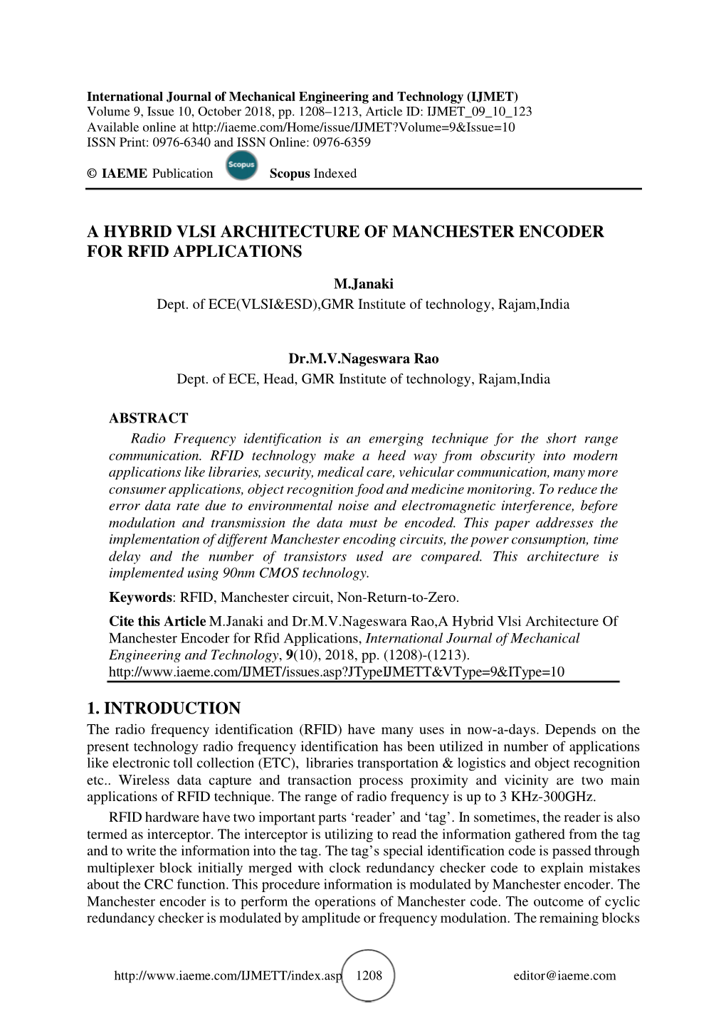 A Hybrid Vlsi Architecture of Manchester Encoder for Rfid Applications