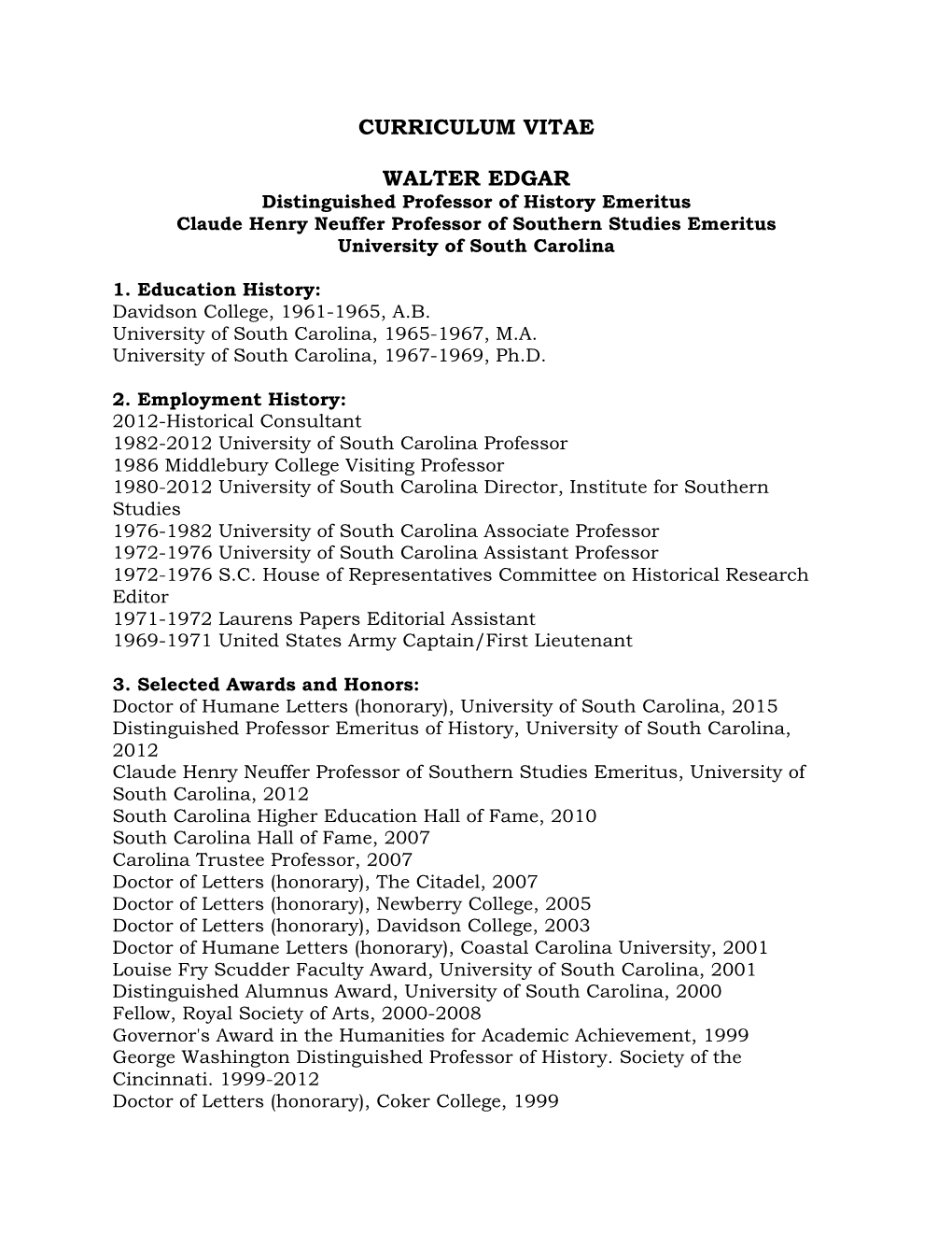 Curriculum Vitae Walter Edgar