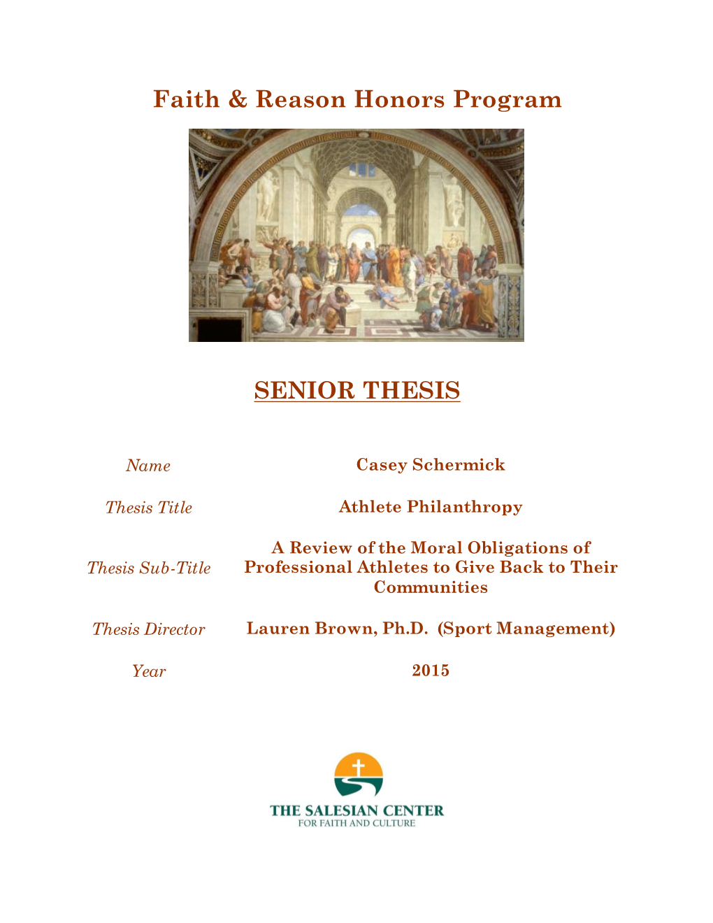 Faith & Reason Honors Program SENIOR THESIS