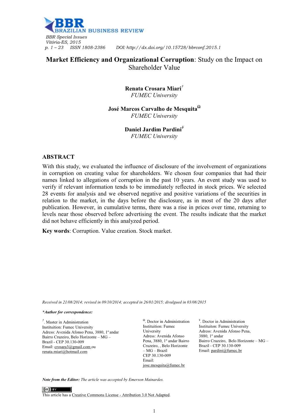 Market Efficiency and Organizational Corruption: Study on the Impact on Shareholder Value