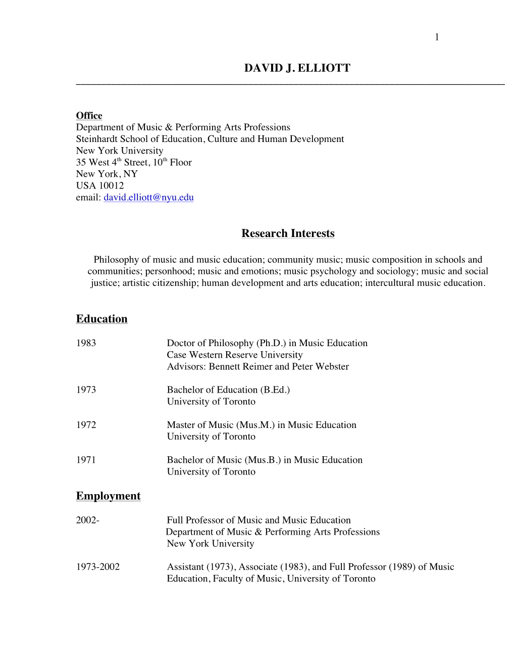 CV-David J. Elliott