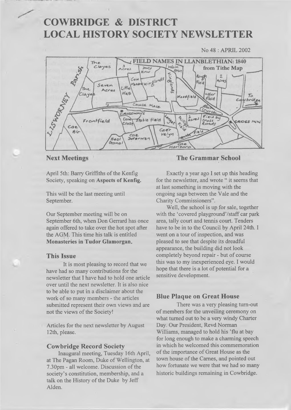 Cowbridge & District Local History Society Newsletter