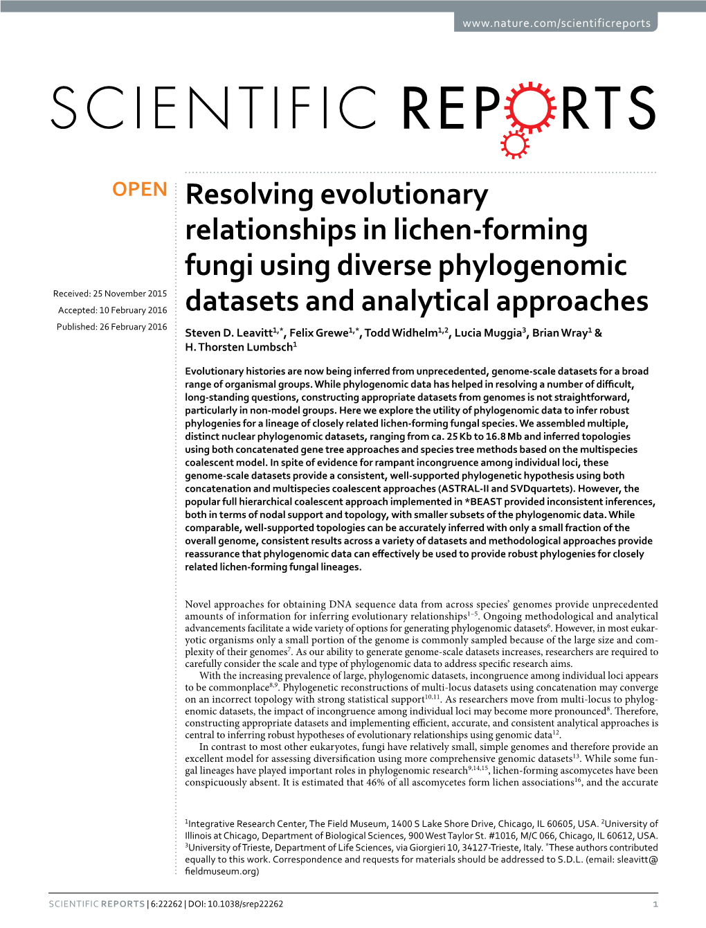 Resolving Evolutionary Relationships in Lichen-Forming Fungi Using