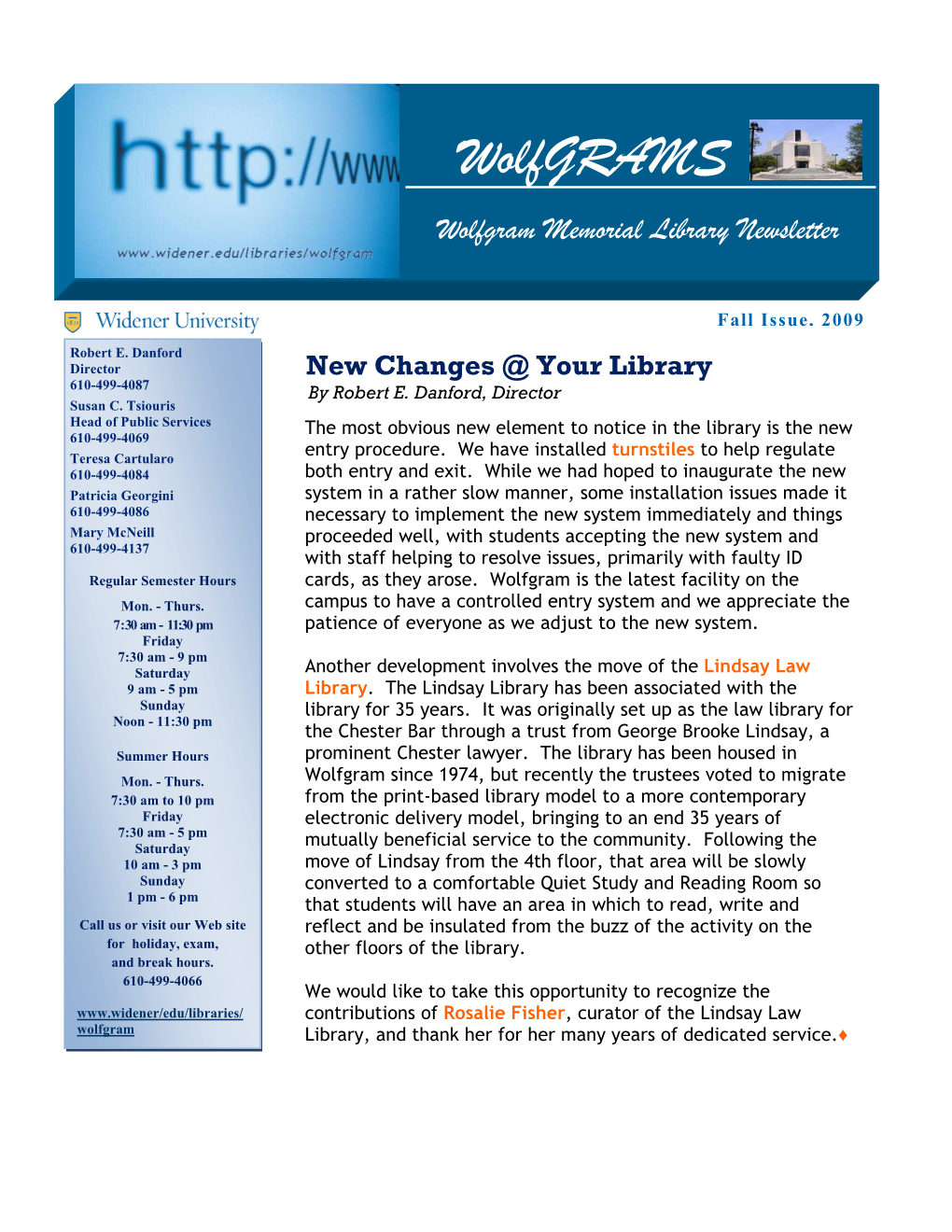 Wolfgrams Wolfgram Memorial Library Newsletter