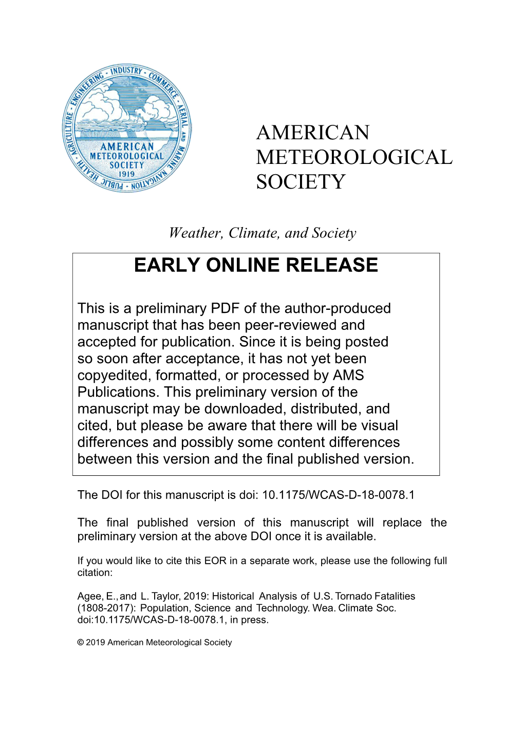 American Meteorological Society Manuscript (Non-Latex) Click Here to Access/Download;Manuscript (Non- Latex);Historical Tornado Death Manuscript 4.Docx